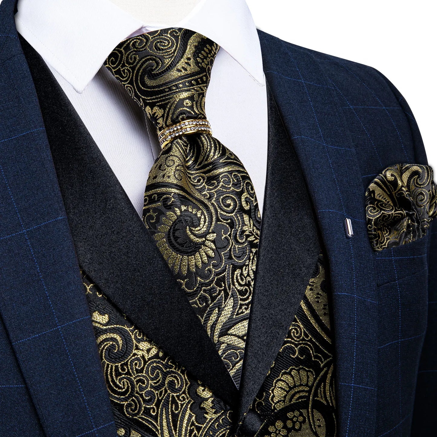 Men's Vest Blue Floral Suit Vest V Neck Tie Set For Wedding Party Brand Formal Dress Waistcoat Man Casual Sleeveless Jacket