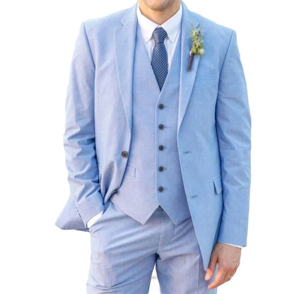 Sky Blue Men Suits With 3 Pieces Designer Wedding Formal Occasion Tuxedos Jacket+Vest+Pants