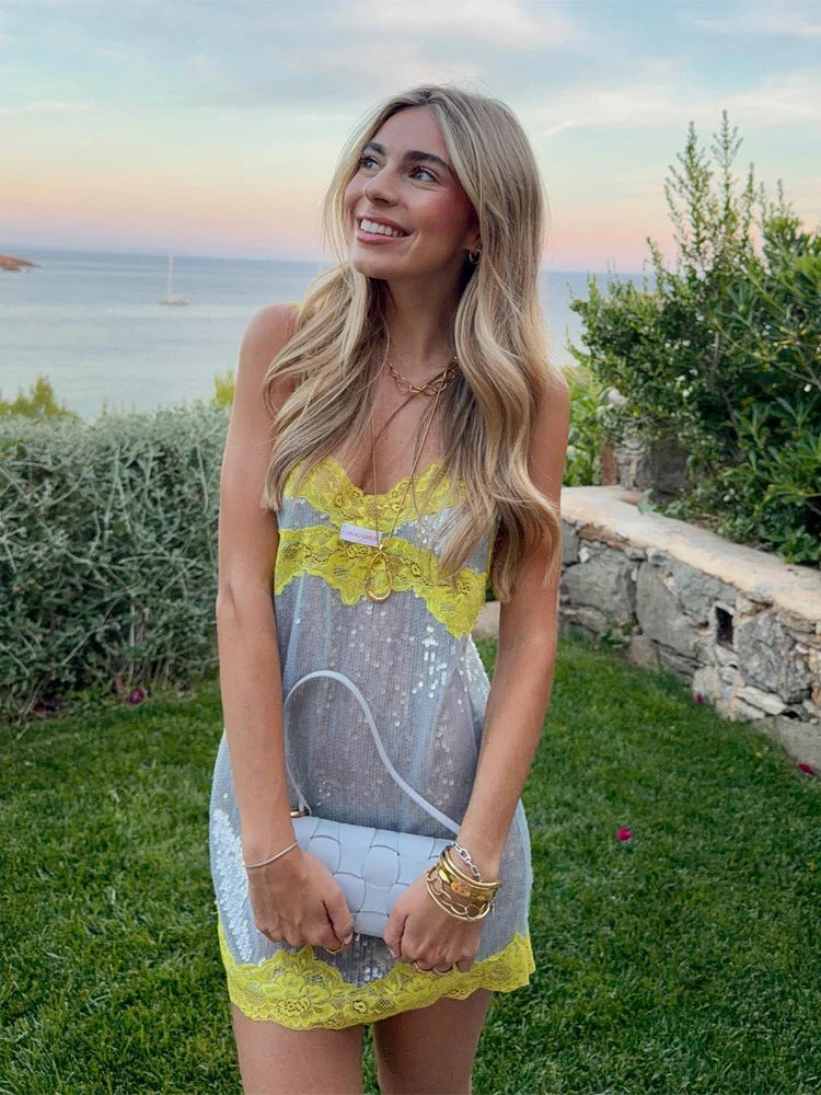 Sexy Sequin Backless Sleeveless Dress Women Chic High Waist Bodycon Sling Mini Dresses 2026 Lady Beach Vacation Party Club Wear