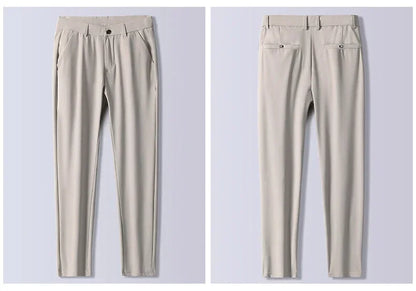 Summer Ultra-thin Men's Casual Pants High Elastic Quick-drying Ice Silk Slim Straight Business Formal Solid Color Trousers