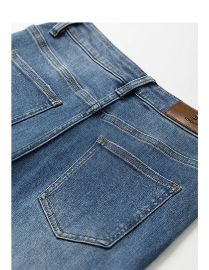 Women Denim Jeans 2025 Autumn New Lyocell Rolling Up Hem Elastic and Simple Straight Leg Ankle Length Pants