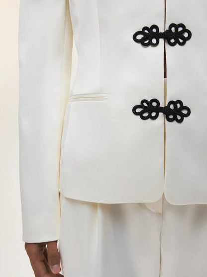 Women's Spring Summer Mandarin Collar Frog Button Cropped Chinese Style Blazer Casual 2026 Trendy Feminine Fashion Coat