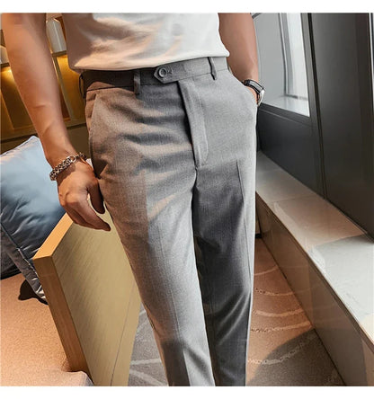 High Quality Fashion Striped Casual Men's Suit Pants 2026 New Business Office Social Wedding Slim Fit Trousers Oversized Size