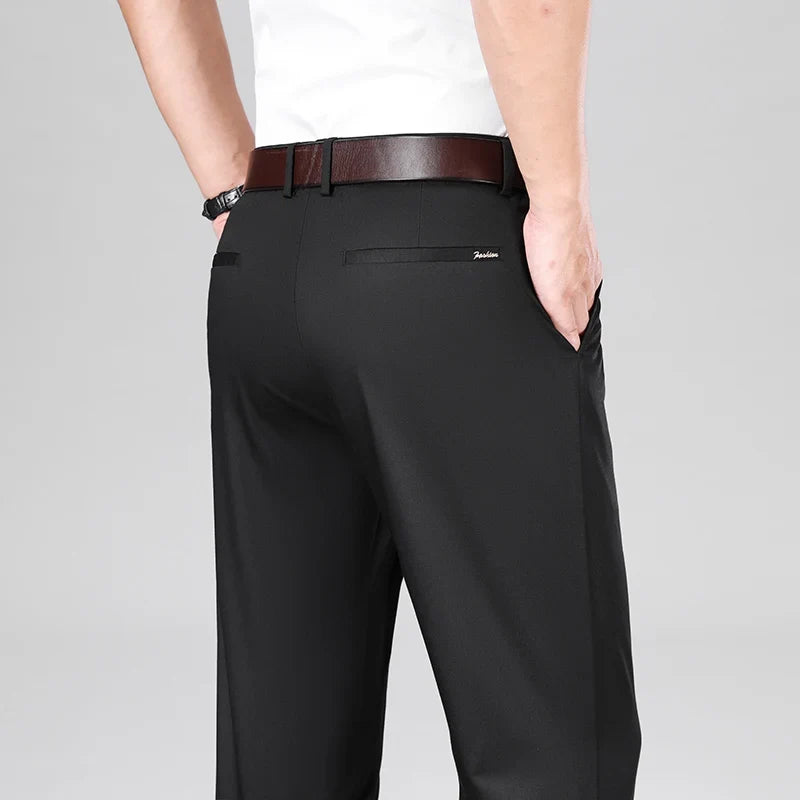 Mulberry Silk Pants Men's Summer Thin Breathable Business Casual Loose Trousers Straight Non-iron Solid Color Plus Size 3colors