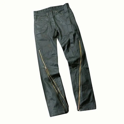 Men‘s Oil wax Jeans Classic Denim Gothic Men Coated Casual Trousers High Street Solid Designer luxury Pants
