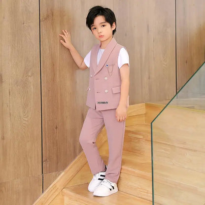 Children Formal Wedding Suit Kids Vest Pants Party Photograph Set Teenager Boys Tuxedo Party Dress Child Dance Show Costume