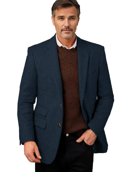 Vintage Men's Herringbone Tweed Blazer Notch Lapel 2 Button Slim Fit Suit Jacket Casual Business for Office Wedding Daily Wear