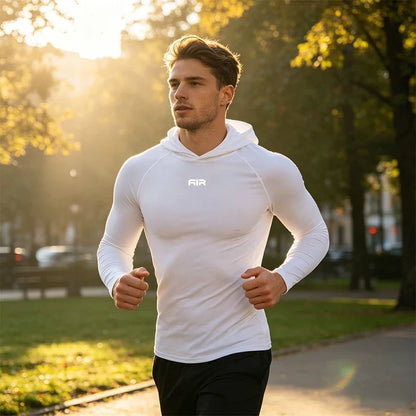 Men's Compression Hooded Long Sleeve Shirt Quick Dry Breathable Sports T-Shirt for Gym Running Workout Fitness Athletic
