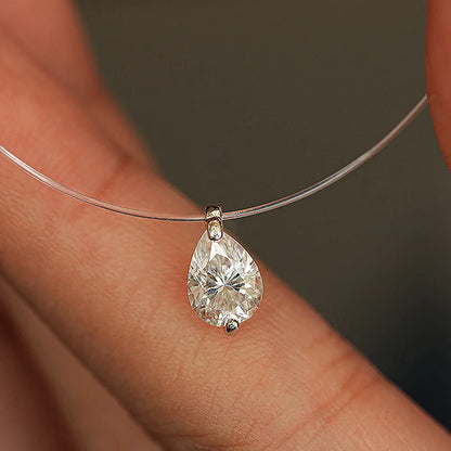 Fishing Line Waterdrop Moissanite Pendant Necklace  Certified 1Carat Pear Cut Diamond Neckchain for Women 925 Silver Jewelry