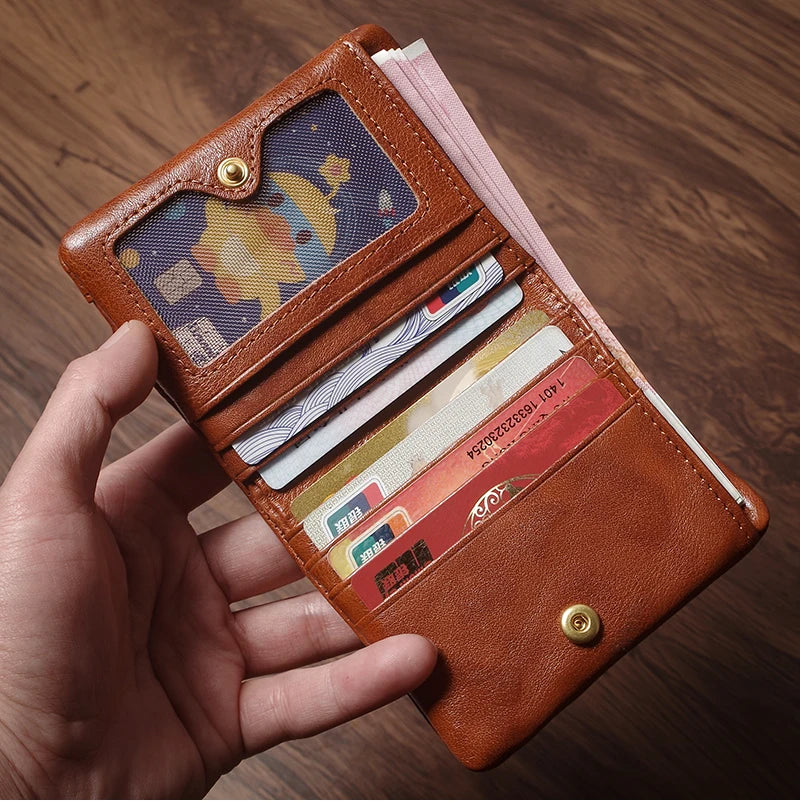 Luxury Genuine Leather Small Lightweight Bifold Wallet Men Women Money Clip Credit Card Holder with Hidden Zipper Pocket