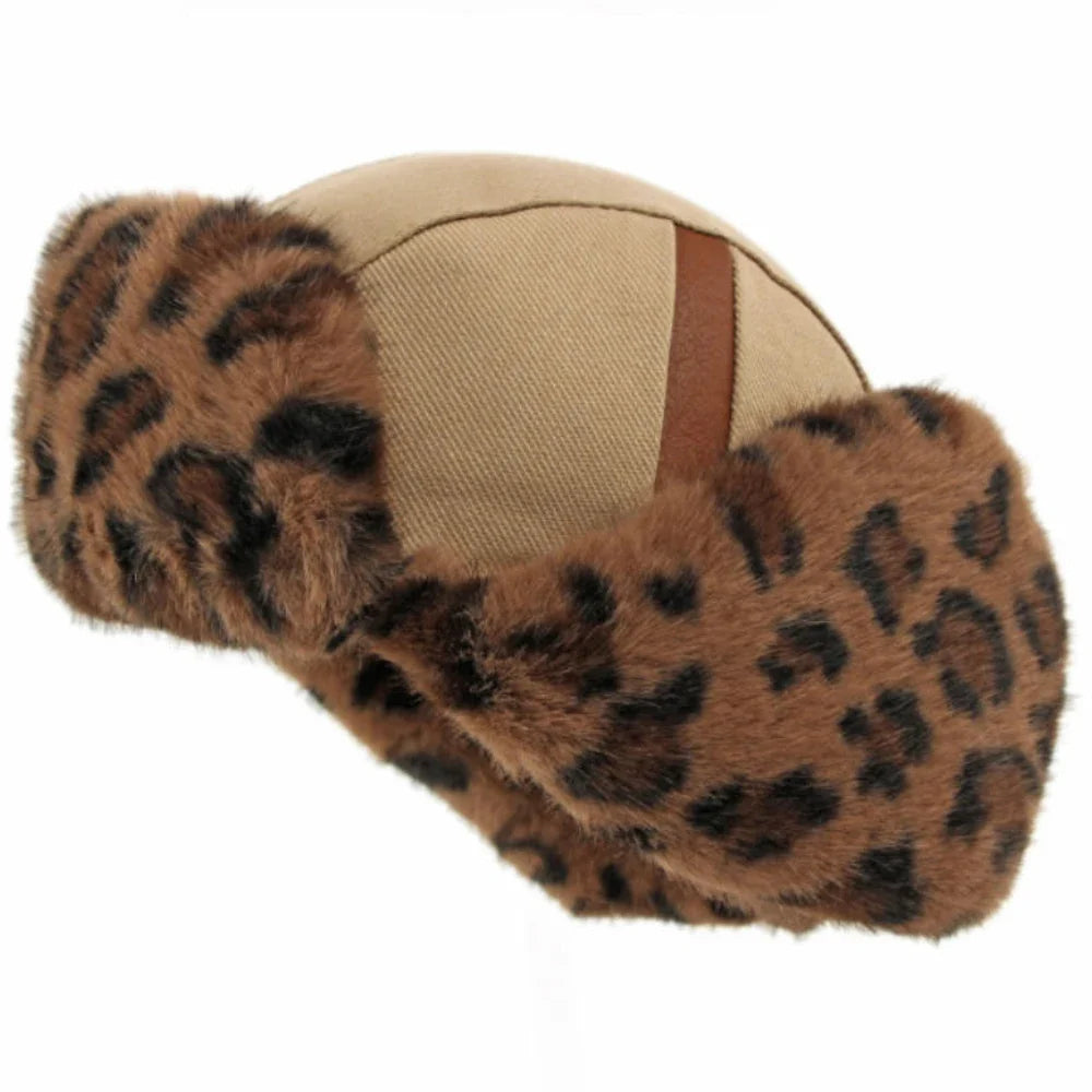 Bomber Hat Men Women Thick Warm Winter Hat Leopard Fur Earflap Cap Male Female Russian Hat Windproof Snow Ski Trapper Cap