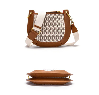 Women's Saddle Bag 2024 New Splicing Design Single Shoulder Bag with Detachable Wide Shoulder Strap