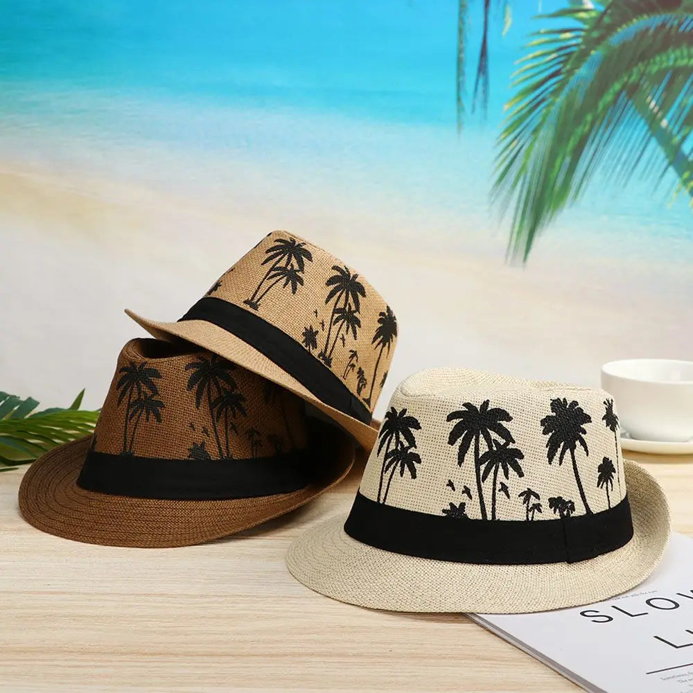 New Spring Summer Beach Cap Men Women Coconut Trees Pattern Top Hats Fedora Cap Jazz Hat Casual Fashion Sun Hat