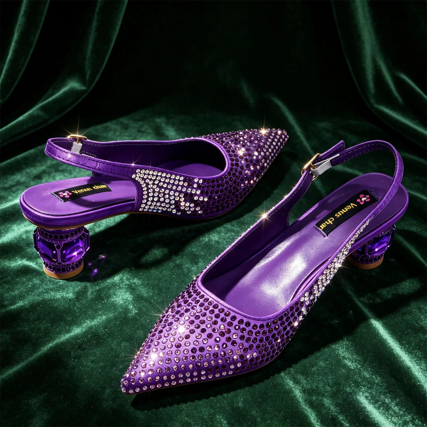 Emerald Green Rhinestone Heels & Bag Set Crystal Slingback Pumps with Matching Handbag for Wedding Party