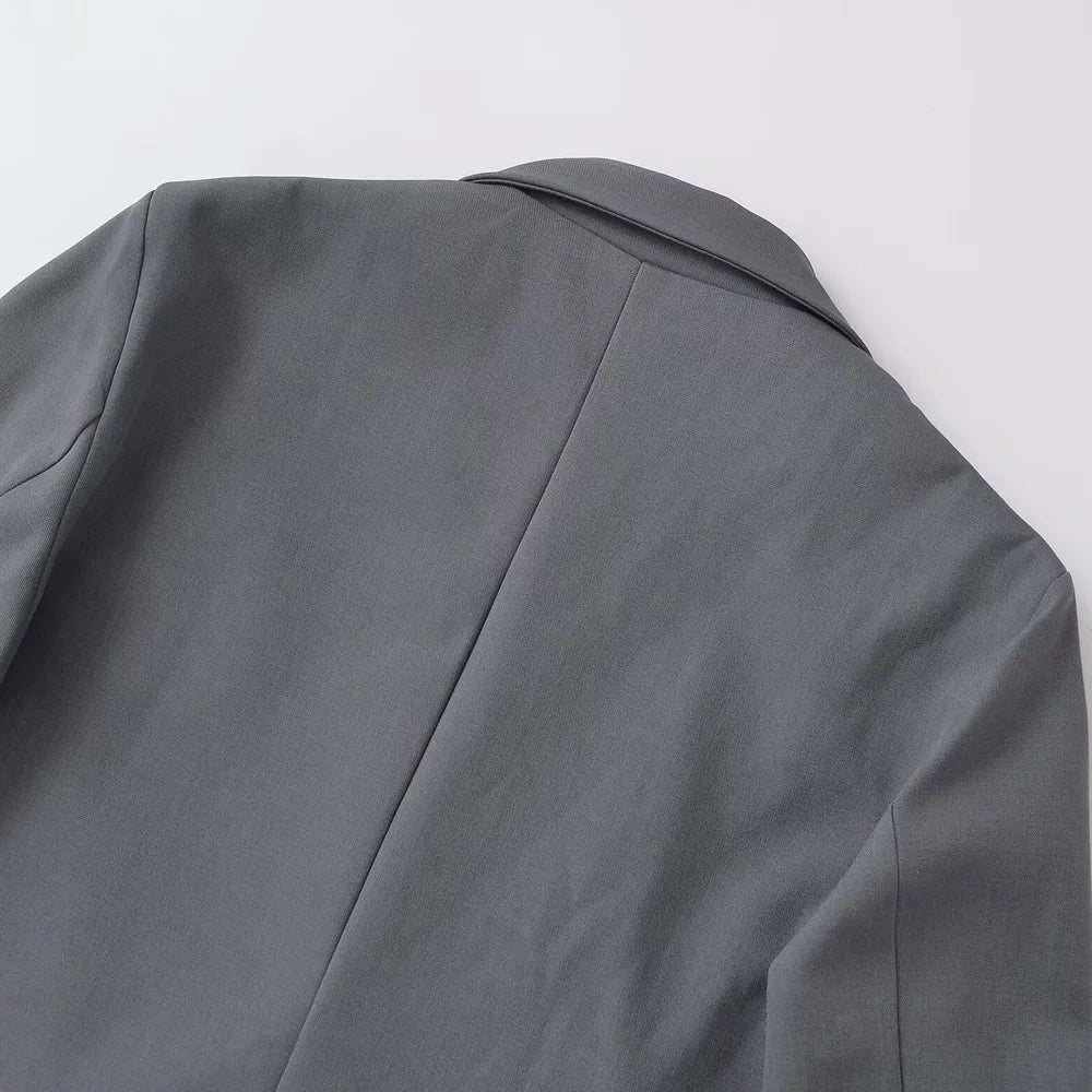 Women's Double Breasted Office Wear Blazer Coat, Long Sleeve, Flap Pockets, Female Outerwear, Chic Tops, Fashion