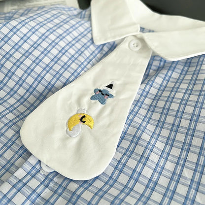 New Boys Clothing Children Summer Set Kids Plaid Shit Embroidered Tie Shorts 2pcs/suits Children Fashion Tracksuits 0-5Year