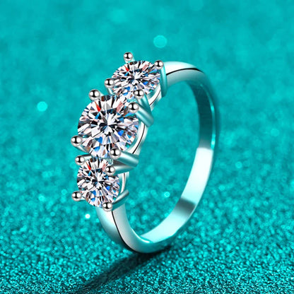 Full D Color Moissanite Ring 925 Sterling Silver Rings for Women 3-Stone Proposal Engagement Wedding Bands Party Jewelry