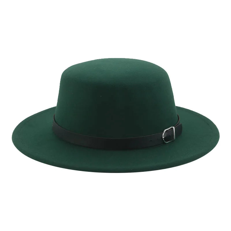 Felted Men Hats Solid Flat Top Belt Band Classic Simple Fedora Hats Khaki Camel Black White Red Casual Formal Dress Winter Hats