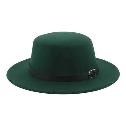 Felted Men Hats Solid Flat Top Belt Band Classic Simple Fedora Hats Khaki Camel Black White Red Casual Formal Dress Winter Hats