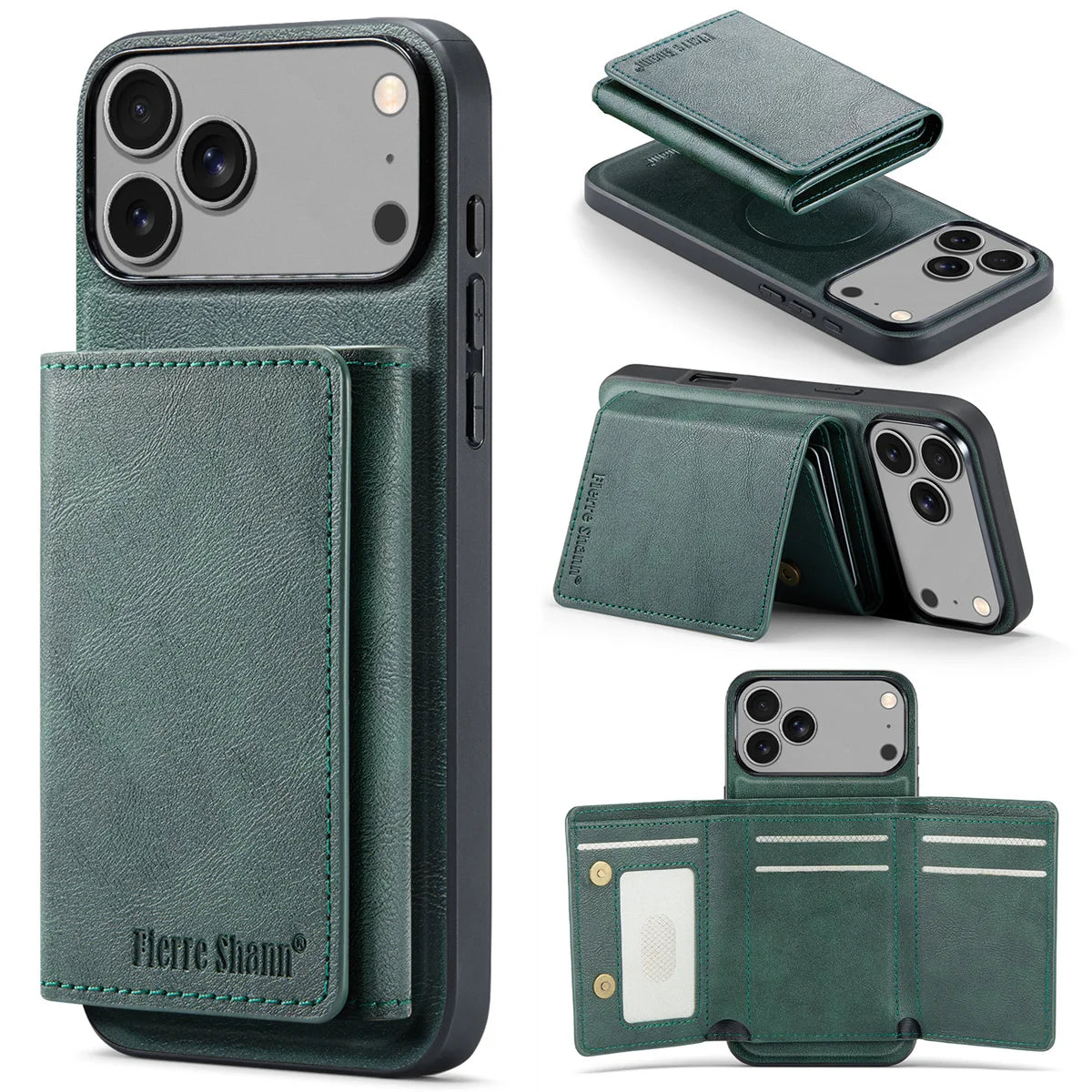 Wallet Cards Slot Leather Phone Case for IPhone 17 Air 17 Pro Max 15 16 Plus 14 13 12 11 Magnetic Magsafe Kickstand Back Cover