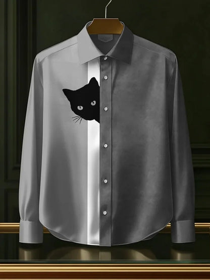 Men's Funny Shirts Harajuku Japanese Men Fun Hide And Seek Black Cat Print Casual Shirt 2025 Summer Holiday 3D Printing Blouse T