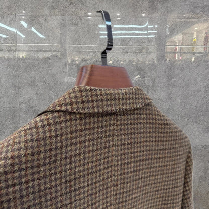 Vintage British Windsor Wool Suit Thick Autumn Winter Tweed Houndstooth Plaid Slim Fit Men's Blazer