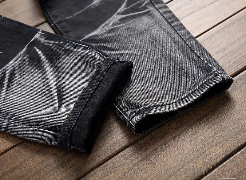 2026 Men's Fashion Vintage Jeans Slim Straight Leg Tie Dye Pleated Biker Denim Pants Male Casual Pants Oversized 42 High Quality