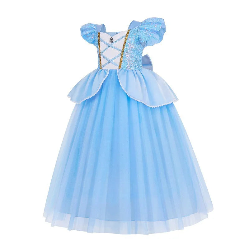 2026 Girl's Princess Cinderella Costume Classic Style Blue Ball Gown Dress Up with White Led Lights Outfit Dresses for Girls