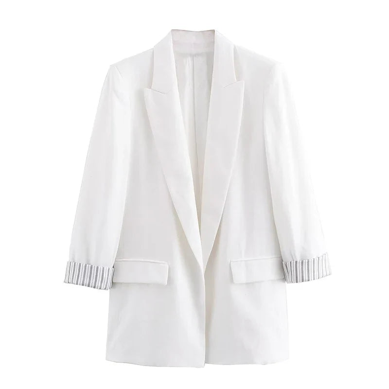 Women Fashion With Pockets Solid Blazer Vintage Notched Neck Long Sleeves Female Chic Lady Outfits