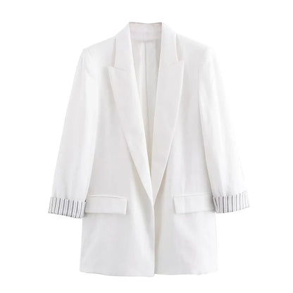 Women Fashion With Pockets Solid Blazer Vintage Notched Neck Long Sleeves Female Chic Lady Outfits