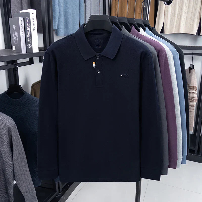 100% Cotton Luxury Quality Men's Polo Shirt Turtle Back Letter Embroid Long Sleeve Autumn Lapel T-Shirt Business Menswear