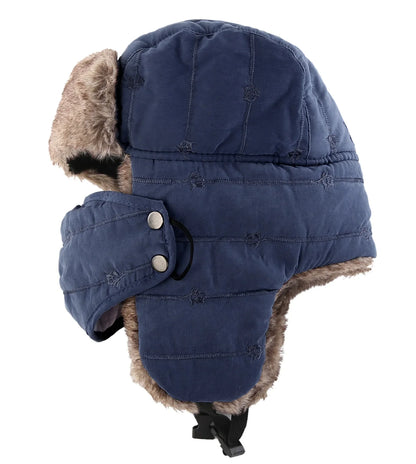 Men's Warm Chunky Trapper Hat Removable Windproof Winter Russian Hats with Mask Ushanka Hat