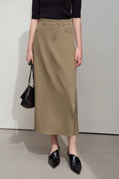Minimalist Autumn New Commuter Asymmetrical Oblique Placket Split Skirt Non Ironing Anti Wrinkle A Shape Skirt 12551003