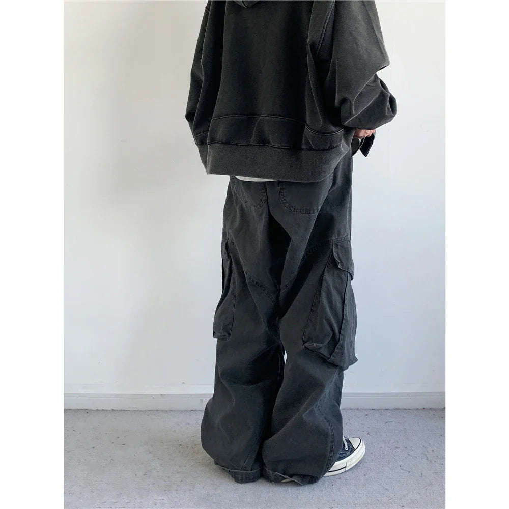 Vintage Streetwear Multi Pocket Cargo Pants Unisex Loose Straight Fit High Quality Trendy Japanese Style Trousers For Men Women