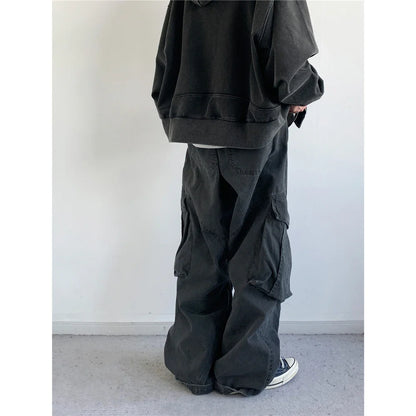 Vintage Streetwear Multi Pocket Cargo Pants Unisex Loose Straight Fit High Quality Trendy Japanese Style Trousers For Men Women