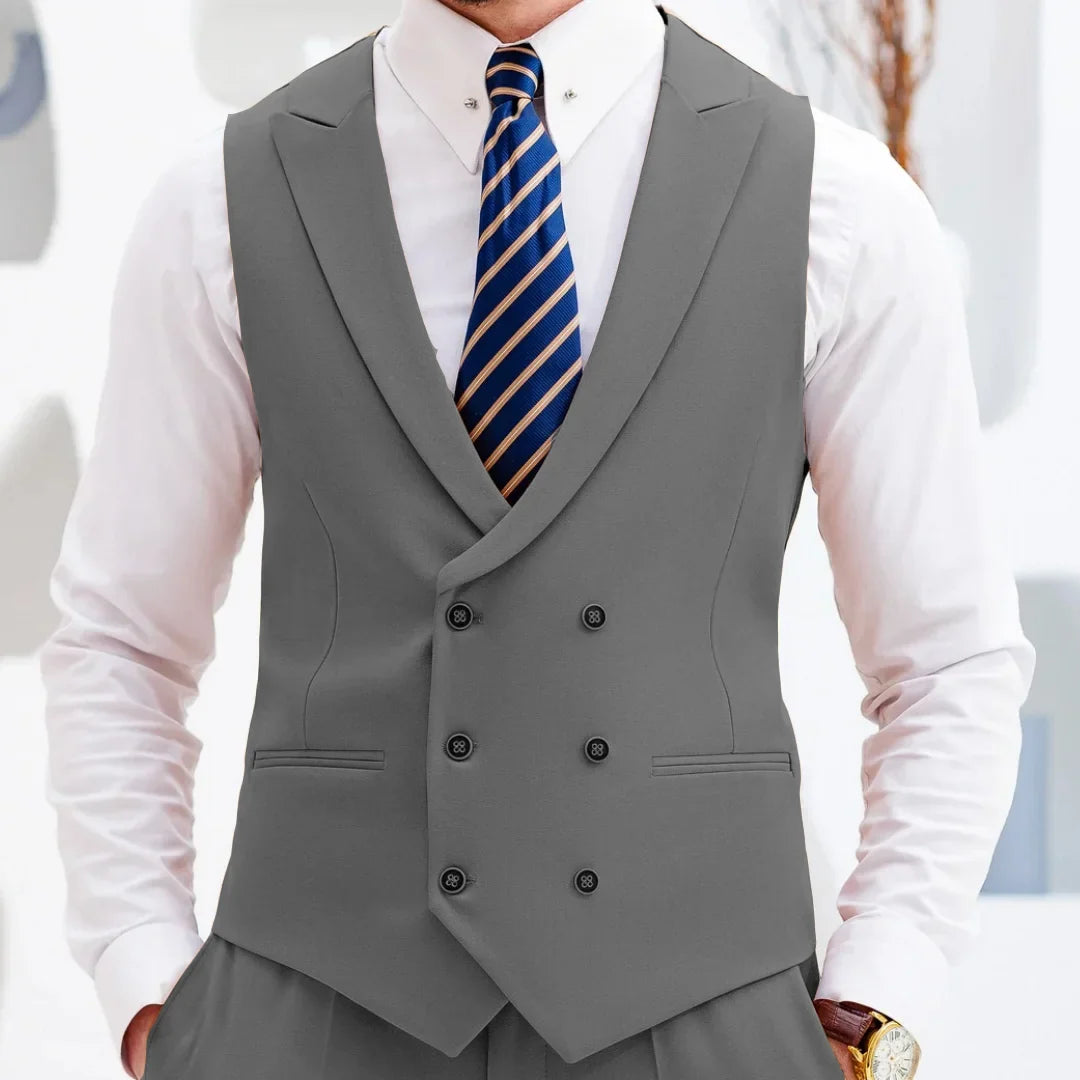 Men Vest White Double Button With Lapel Waistcoat For Wedding Birthday Banquet Party Business Work Casual Daily Men Suit Vest