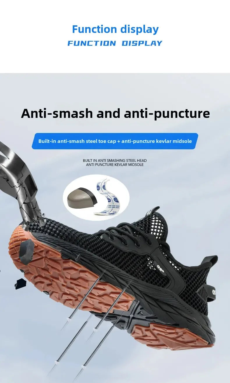 Fashion 2025 New Summer Breathable Safety Work Shoes Sneakers Comfortable Steel Toe Anti Puncture Indestructible Men Boots