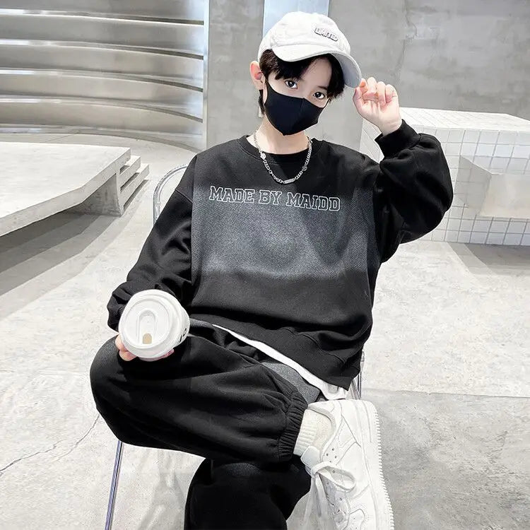 Sweatshirt Set Print Autumn Winter Wear Children's Costume 8 To 10 Year Old Boy Clothes Child Clothing Suit Boys Top Bottom Sets