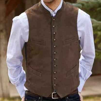 Men Vest Coffee Suede Velvet Single Button Waistcoat For Wedding Birthday Party Business Work Casual Daily Men Suit Vest
