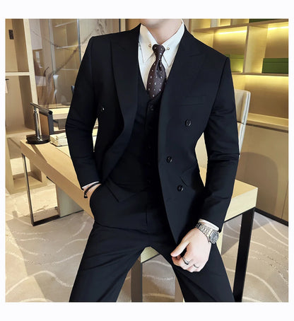 M-7XL Blazer Vest Pants High -end Brand Gray Black Men's Casual Business Double -breasted Suit Groom's Wedding Slim Men's Suit