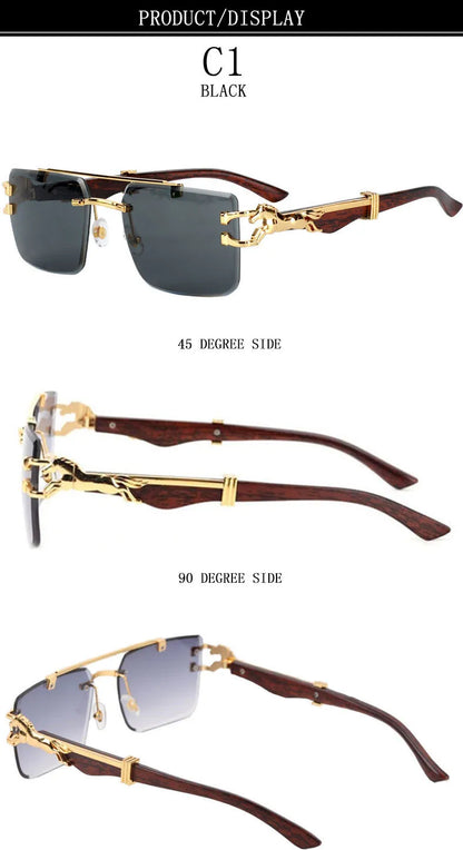 Wood Grain Sunglasses Women Trendy 2024 Rimless Sunglasses Men Vintage Designer Fashion Glasses Lentes De Sol Mujer Zonnebril