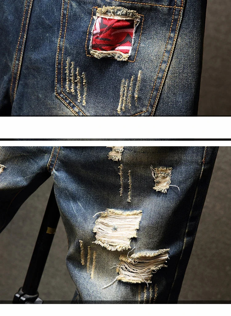 New in Ripped Shorts Men's Summer Fashion Hip Hop Vintage Short Jeans Slim High Street Hole Knee Long Pants Male