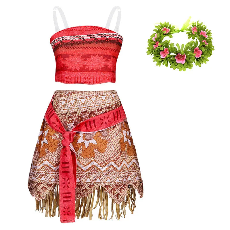 Halloween Fairy Princess Moana Costume Girl Cosplay Vaiana Vintage Adventure Kids Bikini Party Clothes Kids Clothes Set