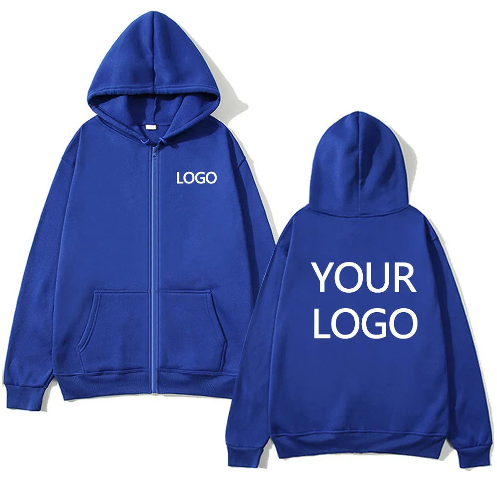 DIY Personalised customised logo, men's street hoodie, zip front sports sweatshirt, women's casual knitted hoodie, couple's gift