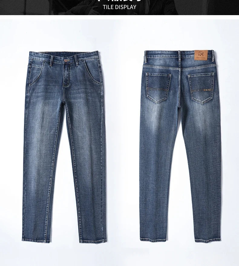 New Spring Summer Plus Size 40 42 44 Men Straight Loose Jeans Business Fashion Denim Stretch Pants Male Brand Trousers