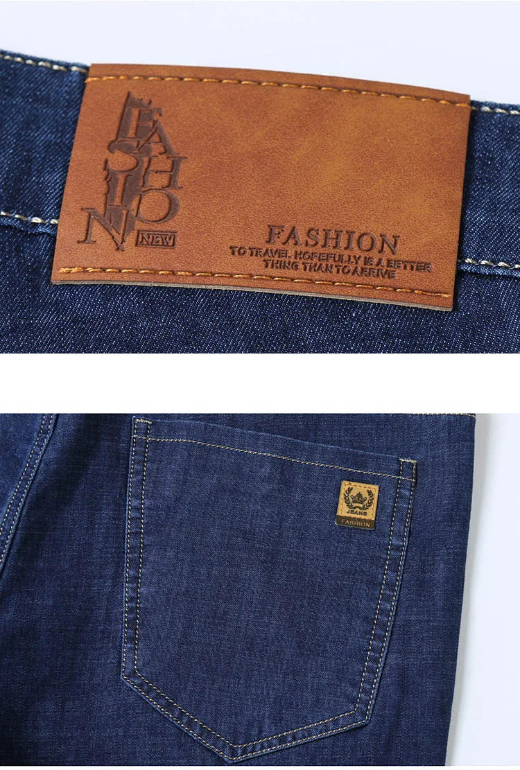 Light Blue Classic Business Casual Cotton Pants Fashion Breathable Denim Elastic Trousers Brand Men's Clothing Straight Jeans