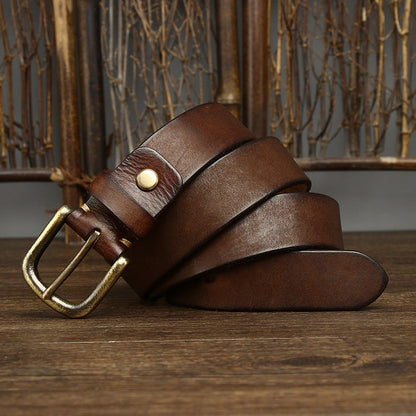 3.3CM Genuine Leather Belt Men Luxury Strap Male Fashion Pure Cowhide Copper Buckle Wild Classic Retro Pin Buckle High Quality