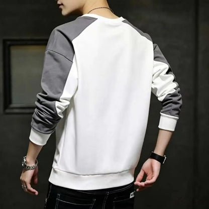 Men's Casual Solid Color Loose Long Sleeve round Neck Hoodie Base Shirt Spring Autumn Sports Wear