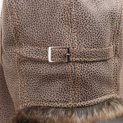 Men Winter Bomber Hat With Goggles Outdoor Motorcycle Windproof Warm Faux Fur Pilot Earflap Hat Leather Thermal Ushanka