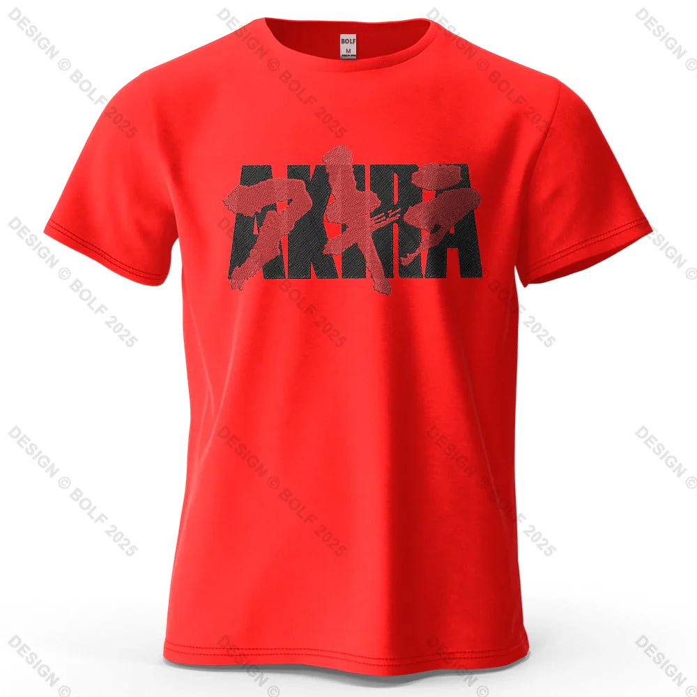 Akira Japanese Font Printed Men's T-Shirt 100% Cotton Oversized Classic Graphic Tees for Women Tops Tees Streetwear